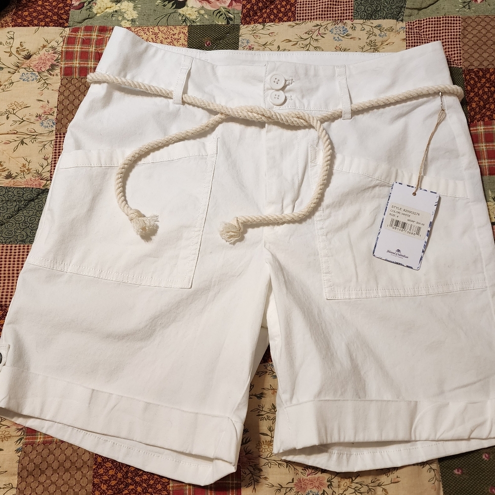 Stella Parker, Island Collection White Rope Belted Women's Shorts
